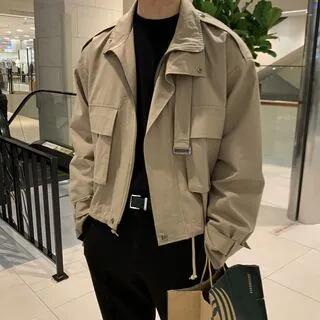 Plain Cropped Cargo Jacket Khaki by Orungeetun