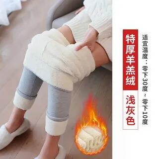 Plain Fleece-Lined Leggings With Thicken Lining - Light Gray by Dovitade