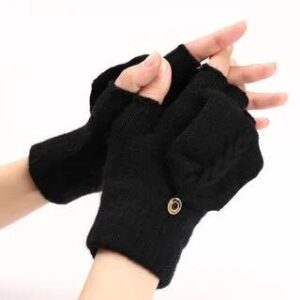 Plain Convertible Knit Mittens Black 282422513