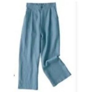 Elastic Waist Plain Linen Crop Wide Leg Pants Grey Blue 282422536