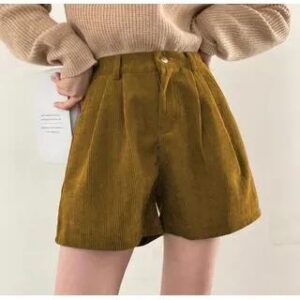 High Waist Wide Leg Corduroy Shorts Olive Green 282422538