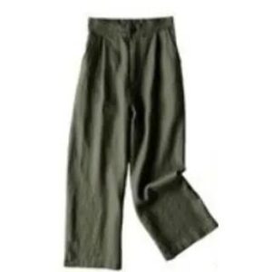 Elastic Waist Plain Linen Crop Wide Leg Pants Army Green 282422551