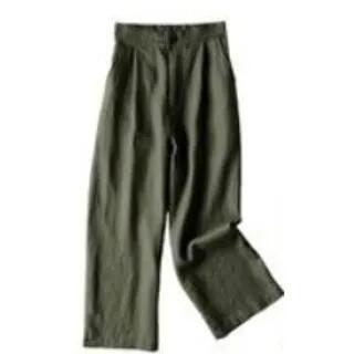 Elastic Waist Plain Linen Crop Wide Leg Pants Army Green by INEN
