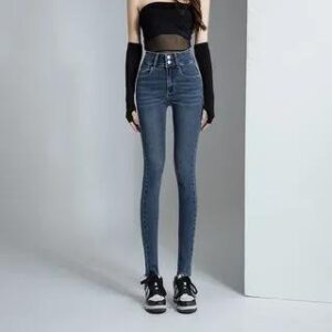 High Waist Washed Skinny Jeans Blue 282422566