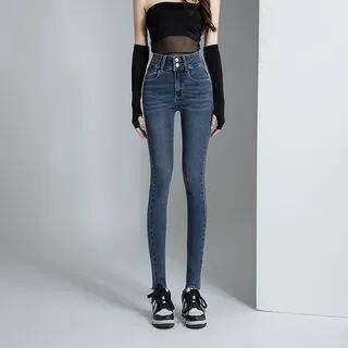 High Waist Washed Skinny Jeans Blue by Denimot