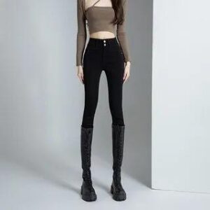 High Waist Washed Skinny Jeans Black 282422567