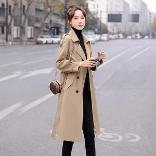 Collared Plain Midi Double Breasted Trench Coat Black by Jeonseon