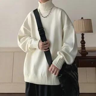Turtleneck Plain Sweater White by emeisa