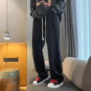 High-Waist Drawstring Straight Leg Jeans Black 282422643