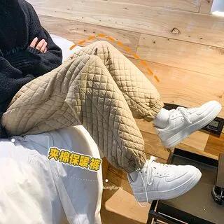 Plain Quilted Sweatpants Khaki by Freehop