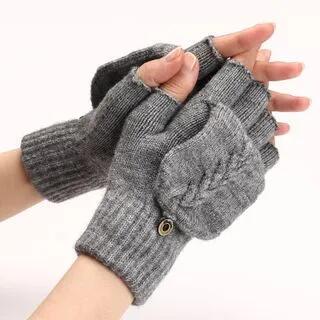 Plain Convertible Knit Mittens Light Gray by Kinoxslone