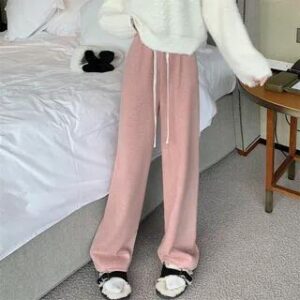 Drawstring Waist Straight Leg Pants Pink 282422668