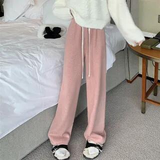 Drawstring Waist Straight Leg Pants Pink by monroll