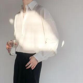 Long-Sleeve Plain Shirt White | Acrius by Acrius