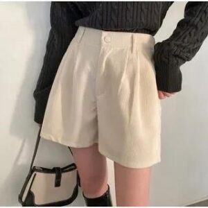 High Waist Wide Leg Corduroy Shorts Beige 282422704