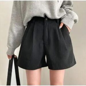 High Waist Wide Leg Corduroy Shorts Black 282422705