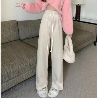 Drawstring Waist Straight Leg Pants Almond by monroll
