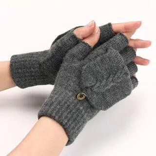 Plain Convertible Knit Mittens Dark Gray by Kinoxslone