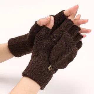 Plain Convertible Knit Mittens Coffee by Kinoxslone