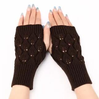 Eyelet Fingerless Knit Gloves Coffee by Kinoxslone