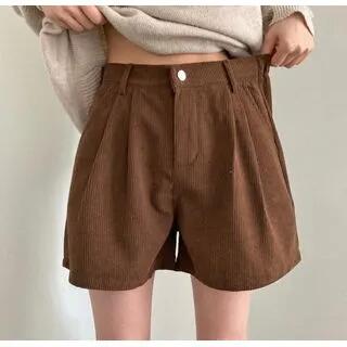 High Waist Wide Leg Corduroy Shorts Coffee by MIKIGA