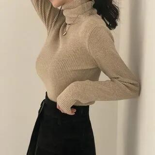 Turtleneck Plain Sweater Khaki by PINPI