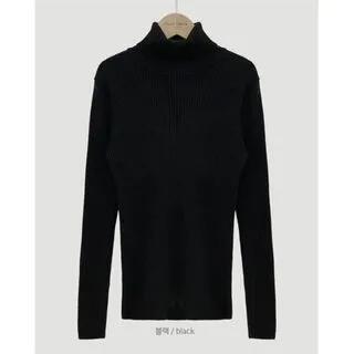 Turtleneck Plain Sweater Black by PINPI