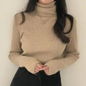 Turtleneck Plain Sweater White 282422931