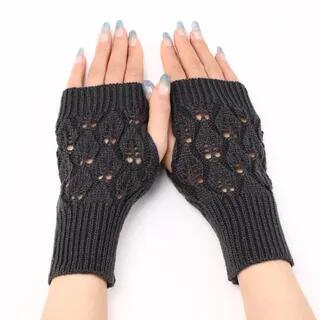 Eyelet Fingerless Knit Gloves Dark Gray by Kinoxslone