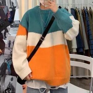Crew Neck Color Block Sweater 9061 - Green 282434759