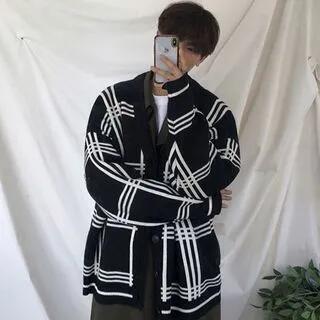 V-Neck Plaid Button-Up Cardigan Black by Nightbell