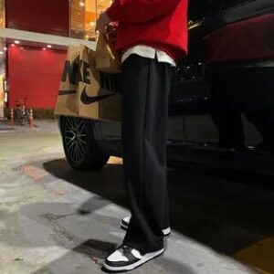 Drawstring-Waist Straight-Cut Loose Sweatpants Black 282434874