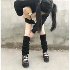 Plain Knit Leg Warmers Black - 70cm 282434990