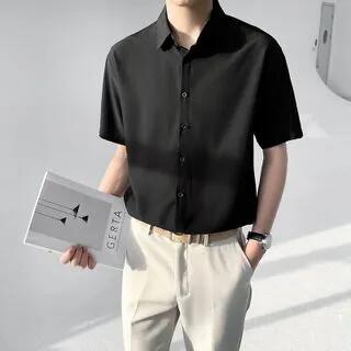 Short-Sleeve Plain Shirt Black | Naideth by Naideth