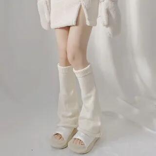 Plain Knit Leg Warmer Milky White by Lychee