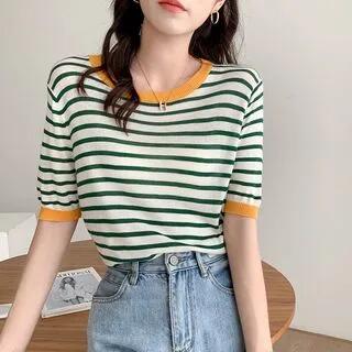 Short Sleeve Striped T-Shirt Stripe - Yellow & Green by Cloud Nine