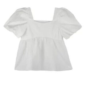 White Square Neck Puff Sleeve Blouse