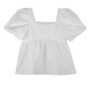Puff-Sleeve Square-Neck Blouse White by monroll
