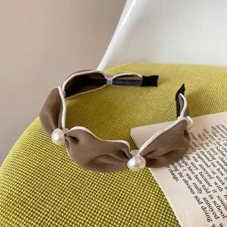 Faux Pearl Fabric Headband 02 - Light Coffee by Daeuni