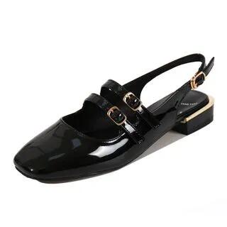 Double Strap Slingback Flats Black - 38 by Karlao