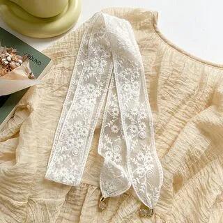 Lace Narrow Scarf Hair Tie Off-White | Amandier by Amandier