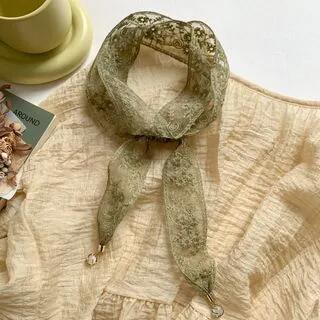 Lace Narrow Scarf Hair Tie Matcha Green | Amandier by Amandier