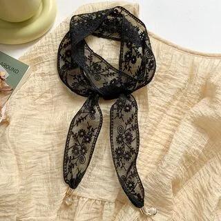 Lace Narrow Scarf Hair Tie Black | Amandier by Amandier