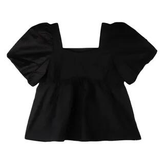 Puff-Sleeve Square-Neck Blouse Black by monroll