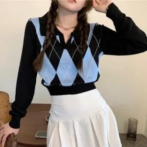 Polo-Neck Argyle Sweater Pink 282462950