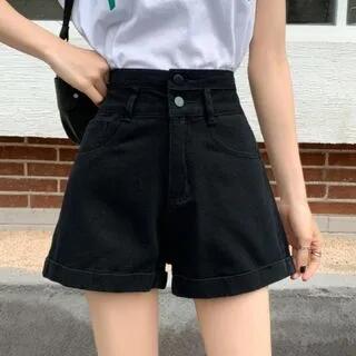 High-Waist Wide-Leg Denim Shorts White by Yako