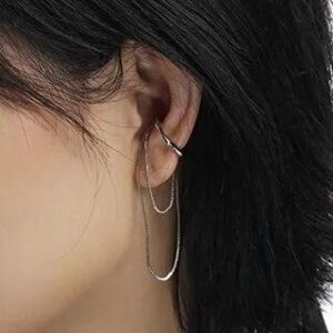 Layered Chain Ear Cuff 1 Pc - Irregular Chain Clip On Earring - Silver 282463008