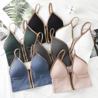 Contrast Trim Zip-Up Bralette Blue by Wildery