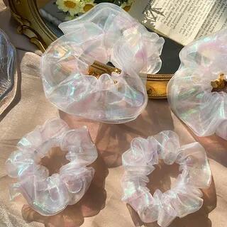 Holographic Mesh Scrunchie White | Seirios by Seirios