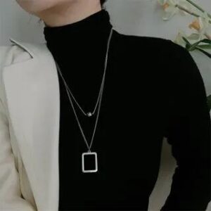 Set: Ball Pendant Necklace + Rectangle Pendant Necklace SC101 - Set of 2 Pcs - Silver 282473136